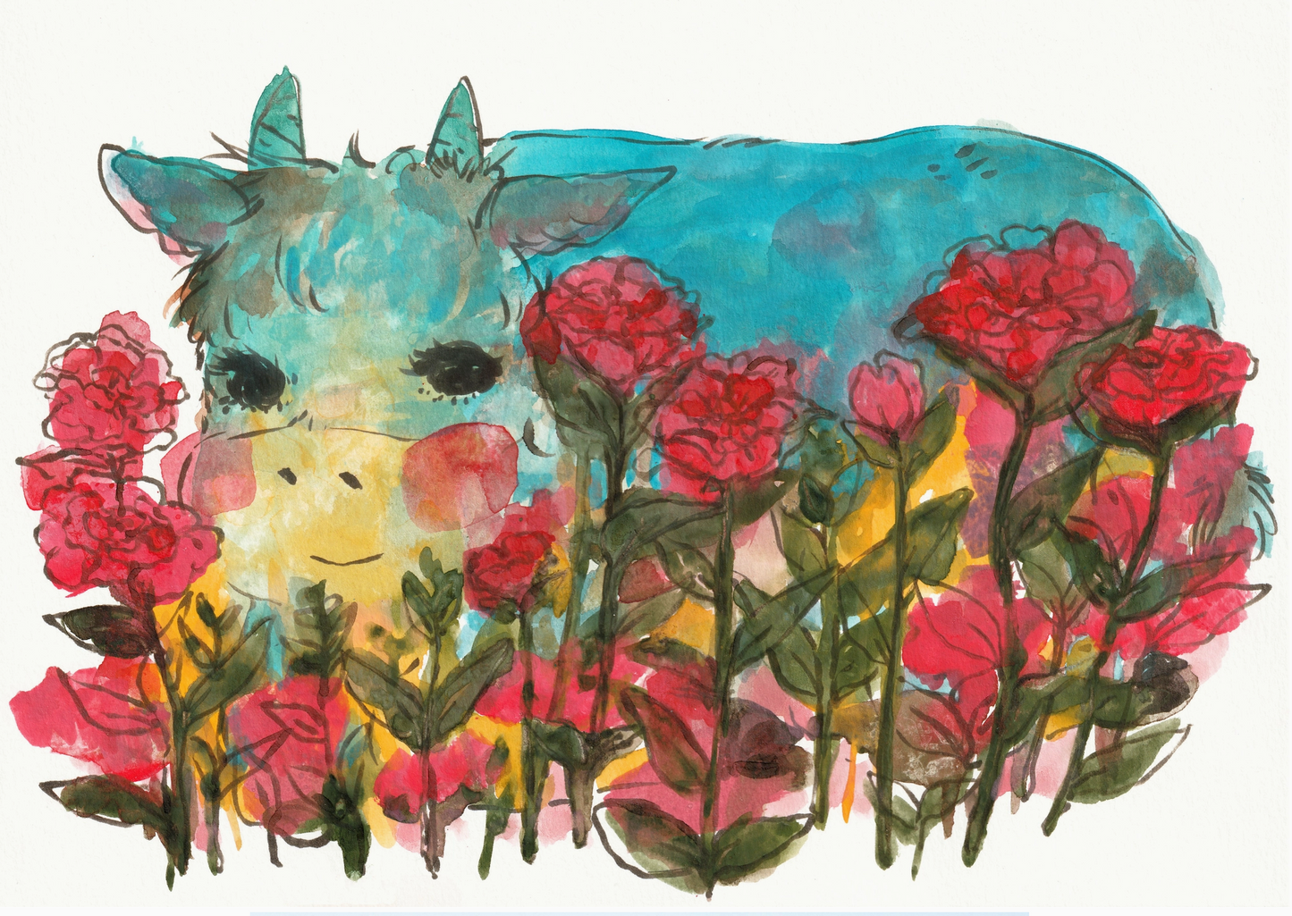 Print - "Blue Cow" 7x5 inches